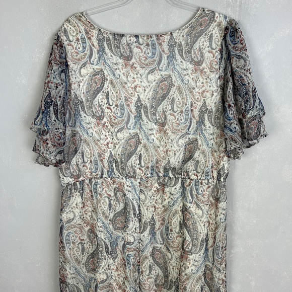 Mikarose The London maxi dress size XXL white paisley chiffon side slits modest - Picture 10 of 14
